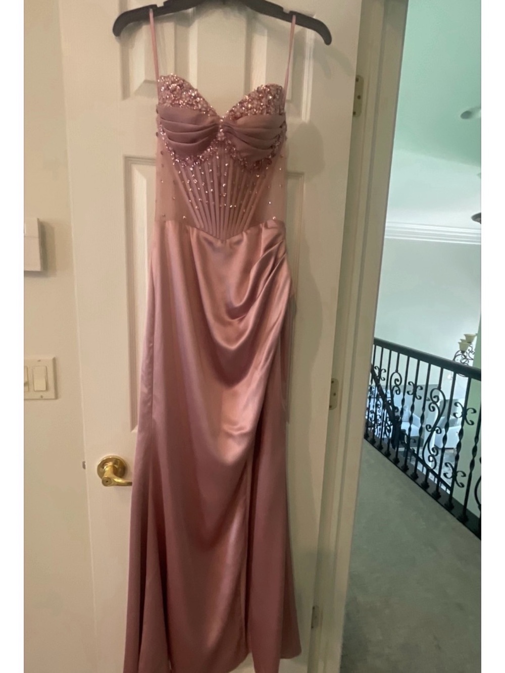 GB girls Dusty Rose Beaded Satin Prom Dress